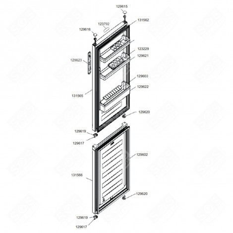 PORTE (PARTIE CONGÉLATEUR, REPÈRE N°131566) RÉFRIGÉRATEUR, CONGÉLATEUR - 69613B261 