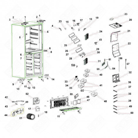 SUPPORT DE VENTILATEUR (REPÈRE N°52) RÉFRIGÉRATEUR, CONGÉLATEUR - 1061727, 40040098