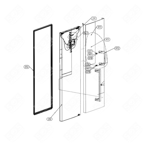 PORTE (PARTIE RÉFRIGÉRATEUR REPÈRE 210) RÉFRIGÉRATEUR, CONGÉLATEUR - 4906471400