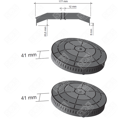 LOT DE 2 FILTRES CHARBON  T57   175 X 45 MM HOTTE - 4055171138, 208352146603