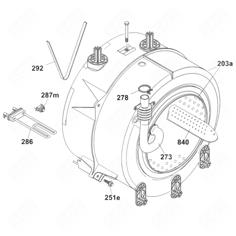 ENSEMBLE CUVE, TAMBOUR ( REPÈRE 203A ) LAVE-LINGE - 49121676, 41050204