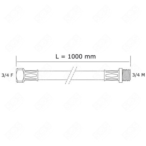 TUYAU D'ARRIVÉE D'EAU UNIVERSEL  LIVRÉ SANS LES JOINTS 20/27  AVEC RACCORDS DROITS (L1000MM 3/4 F X 3/4 M) LAVE-LINGE - 3666356132313