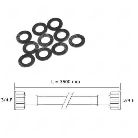 TUYAU D'ARRIVÉE D'EAU UNIVERSEL LIVRÉ AVEC LES JOINTS 20/27 AVEC RACCORDS DROITS (L3500MM 3/4 F X 3/4 F) LAVE-LINGE - 3666356333024