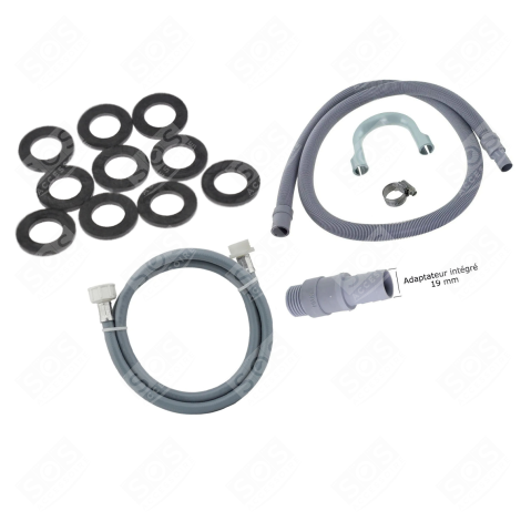 KIT TUYAU D'ARRIVÉE D'EAU UNIVERSEL COUDÉ  2500MM AVEC RALLONGE TUYAU DE VIDANGE 2500MM LAVE-LINGE - 3666356130494