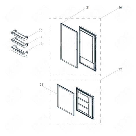 PORTE AVEC JOINT (PARTIE CONGÉLATEUR) (REPÈRE 23) RÉFRIGÉRATEUR, CONGÉLATEUR - AS0043554