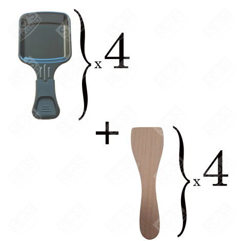 LOT DE 4 COUPELLES À RACLETTE ET 4 PELLES EN BOIS POUR POÊLON, SPATULE RACLETTE RACLETTE, GRIL, WOK - AS306002, AS306003