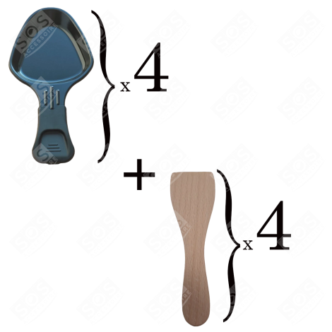 LOT DE 4 COUPELLES À RACLETTE ET 4 PELLES EN BOIS POUR POÊLON, SPATULE RACLETTE RACLETTE, GRIL, WOK - AS306001, AS306003