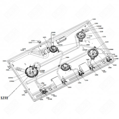 SUPPORT DU BRULEUR SV (REPÈRE 1231) FOUR, CUISINIÈRE - 456822