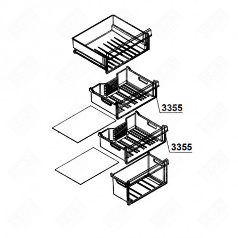 TIROIR COMPLET REPÈRE 3355 404X385X155 MM RÉFRIGÉRATEUR, CONGÉLATEUR - 4667330100