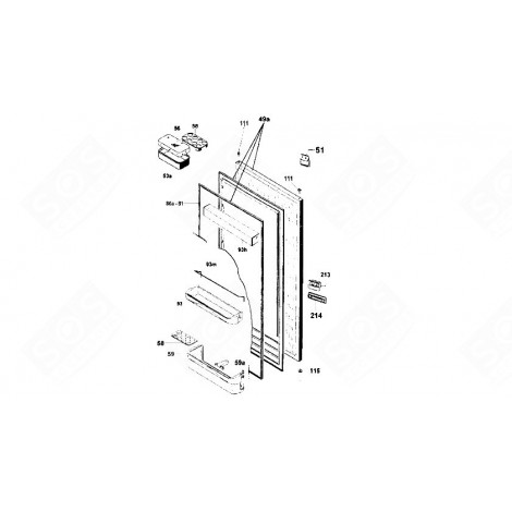 POIGNÉE COMPLÈTE (REPÈRE 49A) RÉFRIGÉRATEUR, CONGÉLATEUR - 41006653