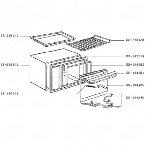 VITRE + POIGNÉE + SUPPORT (REPÈRE SS-184485) FOUR, CUISINIÈRE - SS-184485