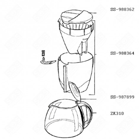 PORTE FILTRE (REPÈRE SS-988364) CAFETIÈRE, MACHINE À CAFÉ - SS-988364