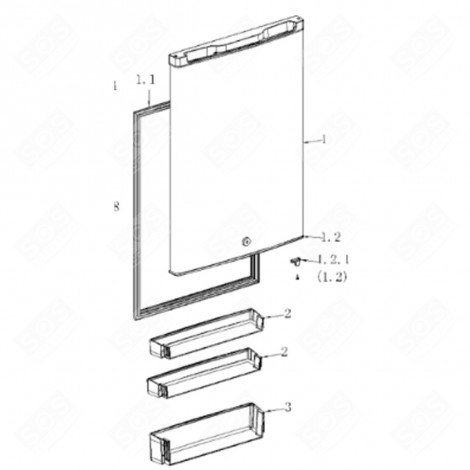 PORTE REF (REPÈRE 1) RÉFRIGÉRATEUR, CONGÉLATEUR - FR000711