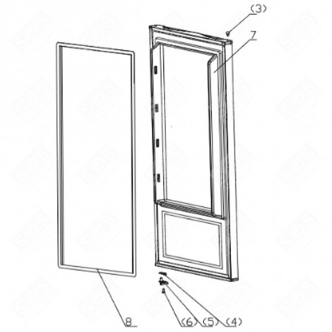 PORTE REF NOIR MAT (REPÈRE 7) RÉFRIGÉRATEUR, CONGÉLATEUR - FR001750